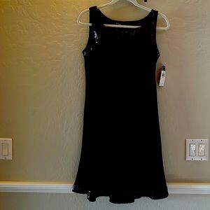 NWT CHAPS beautiful black lined dress detail along hem